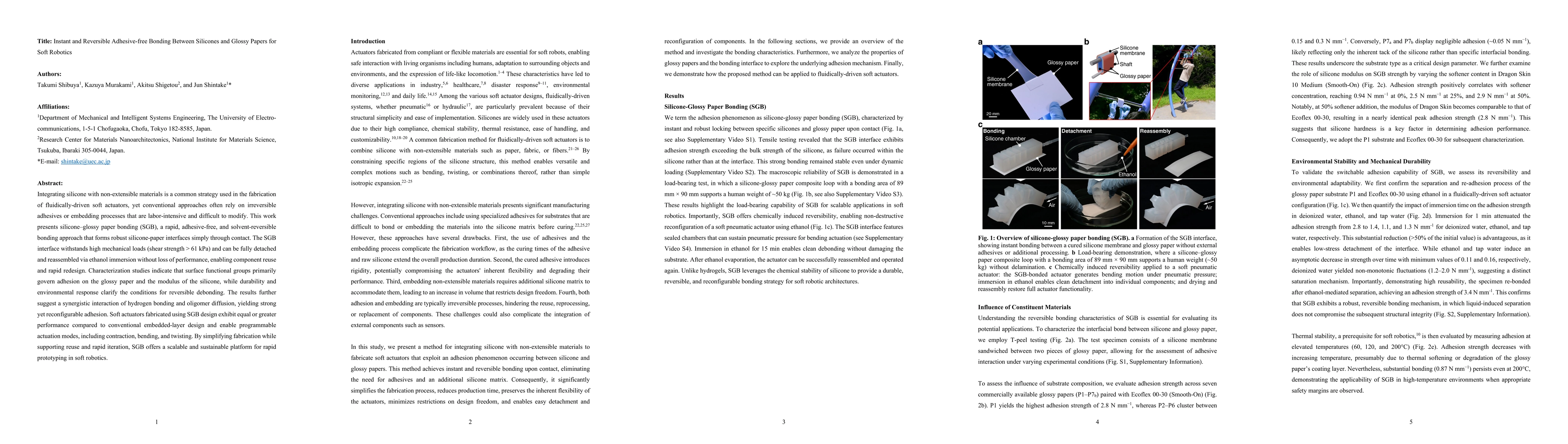 Thumbnail for Instant and Reversible Adhesive-free Bonding Between Silicones and Glossy Papers for Soft Robotics