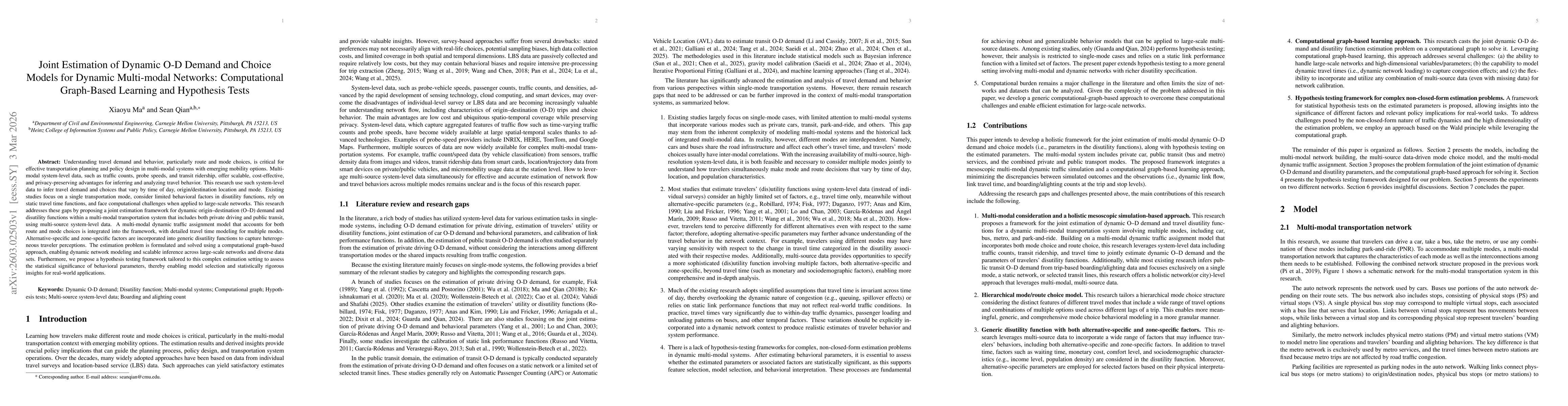 Thumbnail for Joint Estimation of Dynamic O-D Demand and Choice Models for Dynamic Multi-modal Networks: Computational Graph-Based Learning and Hypothesis Tests
