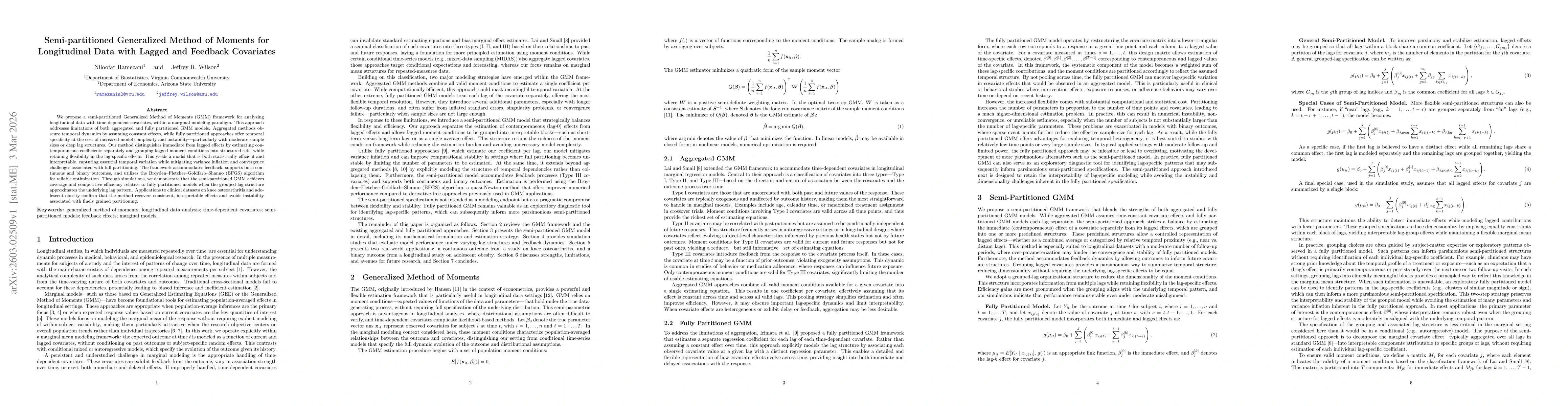 Thumbnail for Semi-partitioned Generalized Method of Moments for Longitudinal Data with Lagged and Feedback Covariates
