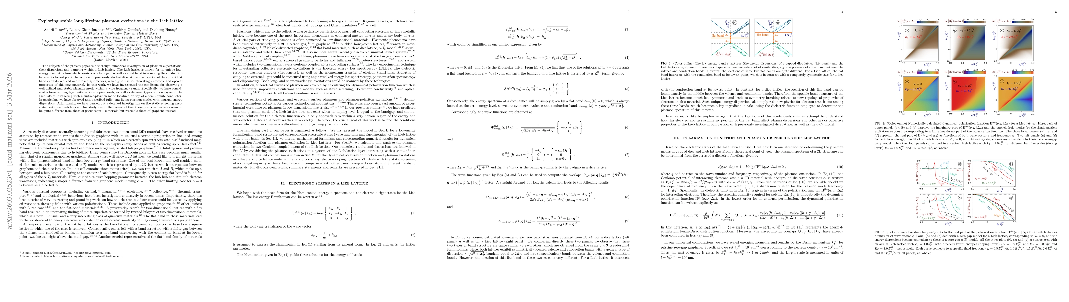 Thumbnail for Exploring stable long-lifetime plasmon excitations in the Lieb lattice