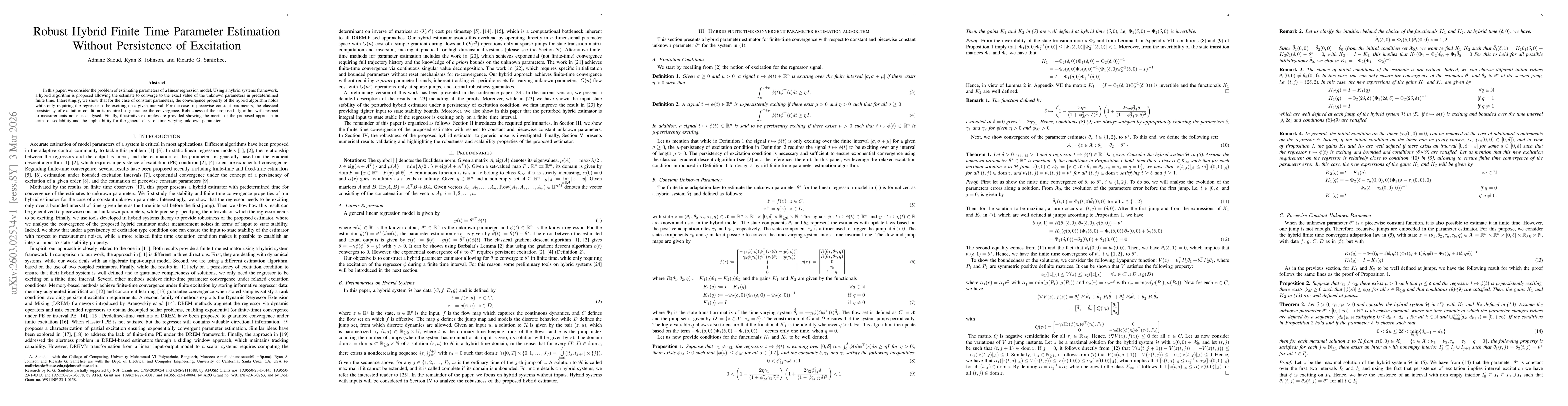 Thumbnail for Robust Hybrid Finite-Time Parameter Estimation Without Persistence of Excitation