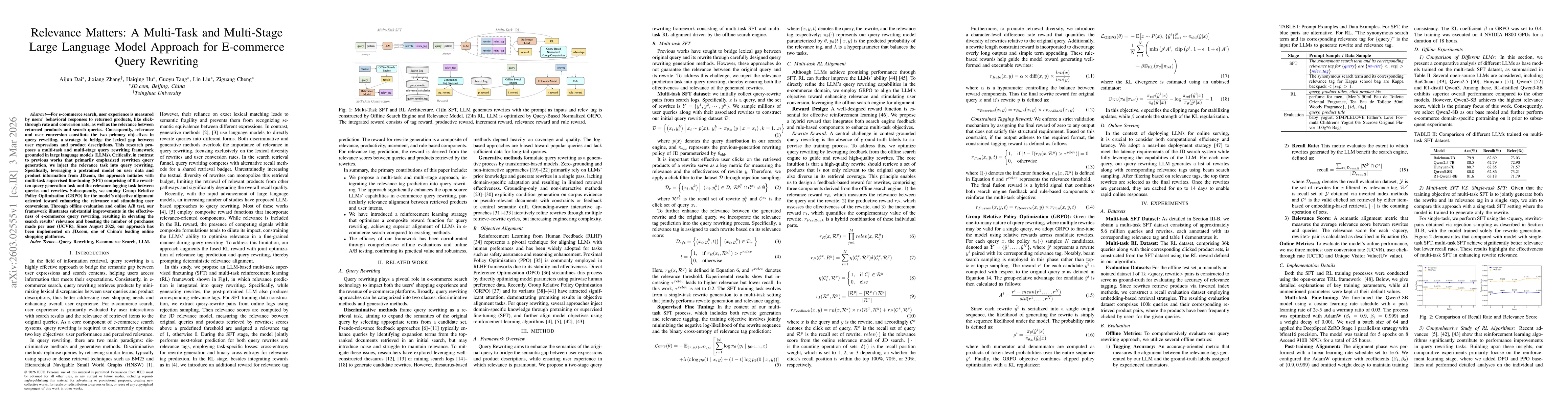 Thumbnail for Relevance Matters: A Multi-Task and Multi-Stage Large Language Model Approach for E-commerce Query Rewriting