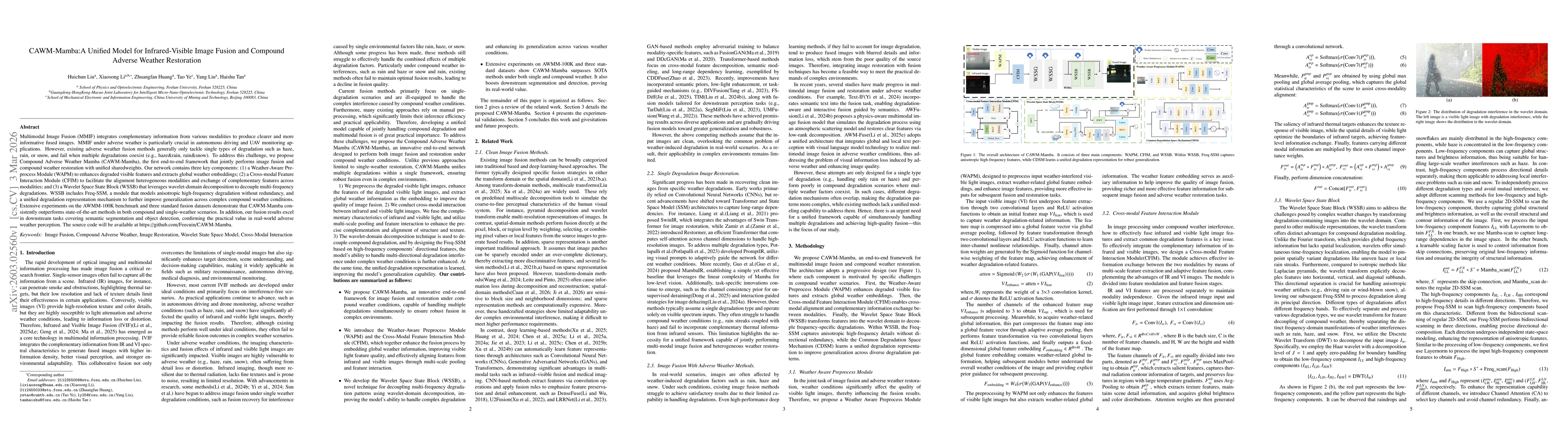 Thumbnail for CAWM-Mamba: A unified model for infrared-visible image fusion and compound adverse weather restoration