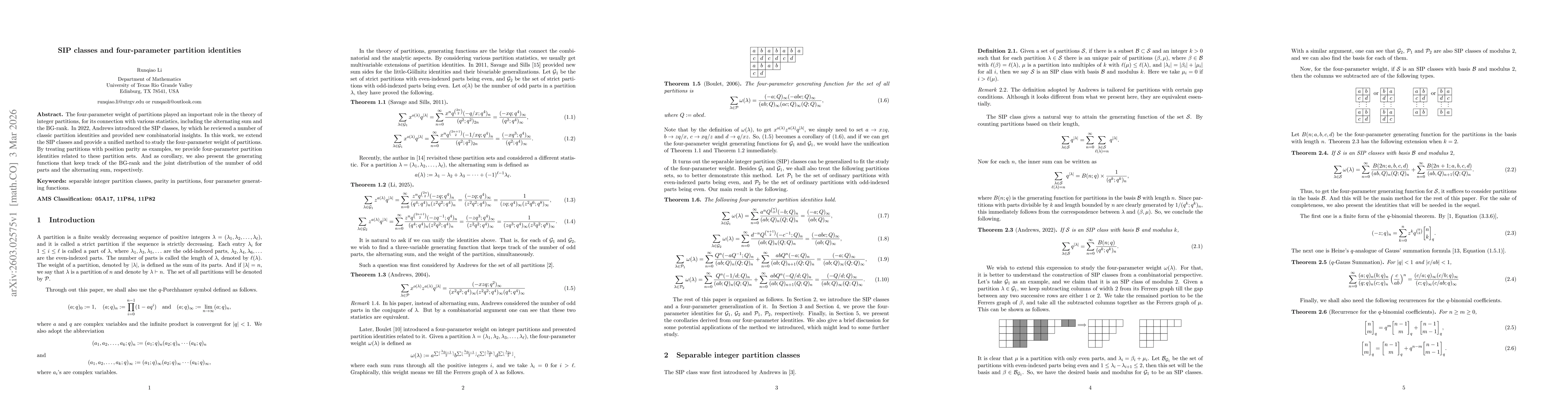 Thumbnail for SIP classes and four-parameter partition identities