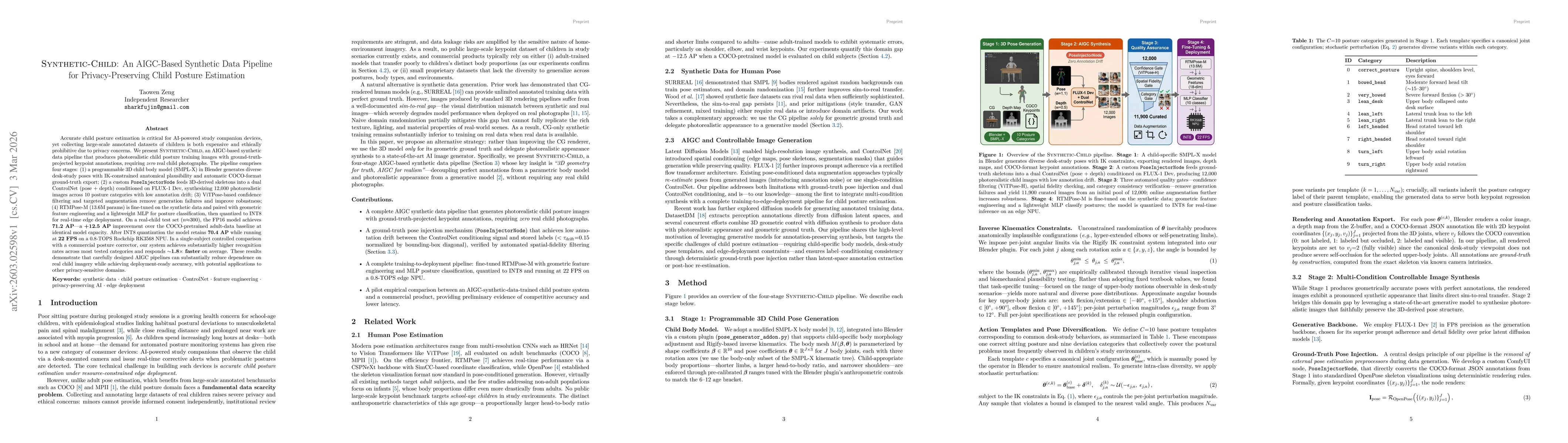 Thumbnail for Synthetic-Child: An AIGC-Based Synthetic Data Pipeline for Privacy-Preserving Child Posture Estimation