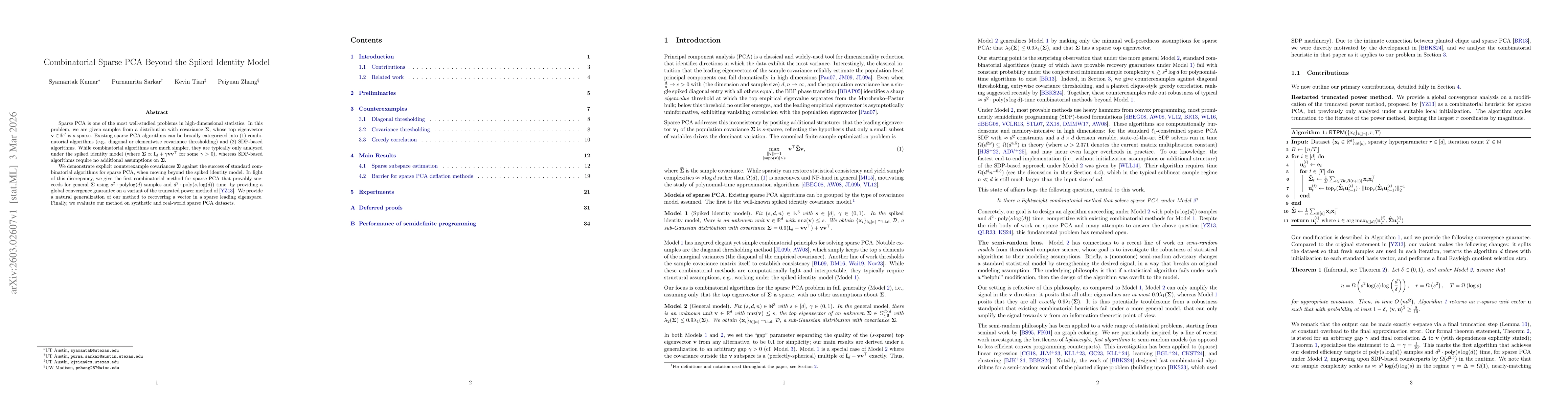 Thumbnail for Combinatorial Sparse PCA Beyond the Spiked Identity Model