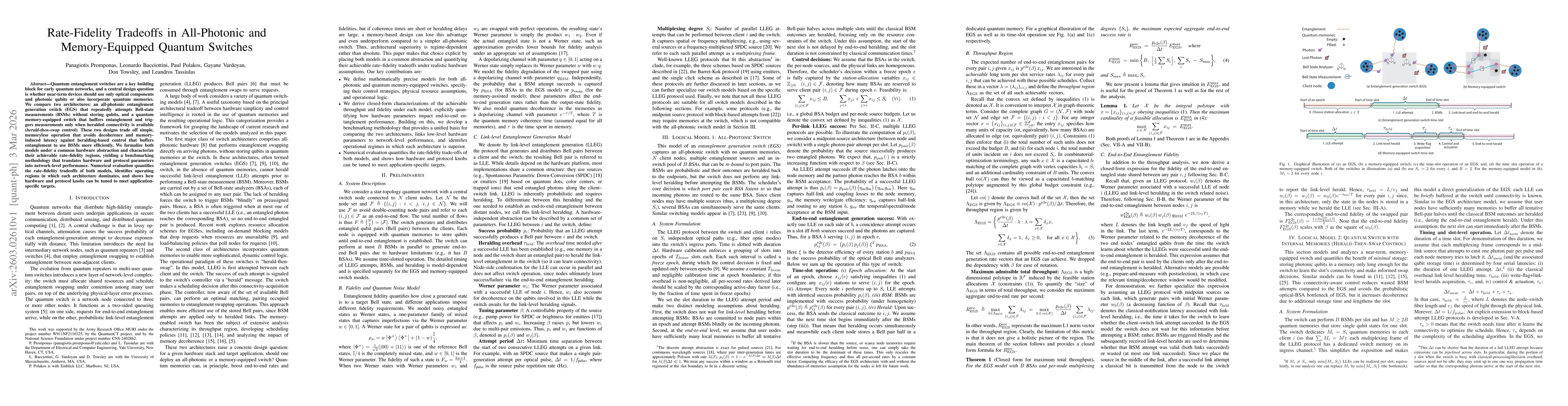 Thumbnail for Rate-Fidelity Tradeoffs in All-Photonic and Memory-Equipped Quantum Switches