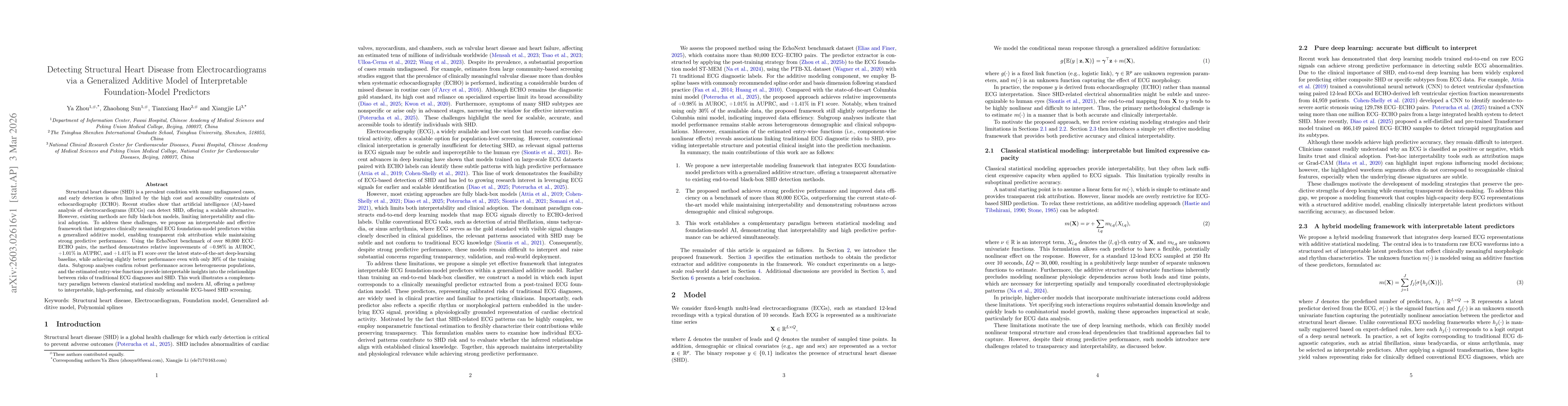 Thumbnail for Detecting Structural Heart Disease from Electrocardiograms via a Generalized Additive Model of Interpretable Foundation-Model Predictors