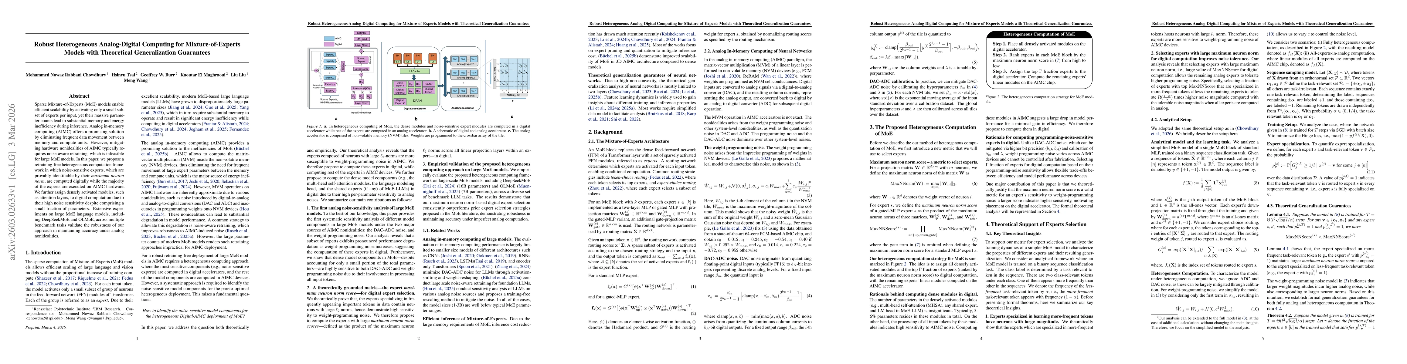 Thumbnail for Robust Heterogeneous Analog-Digital Computing for Mixture-of-Experts Models with Theoretical Generalization Guarantees