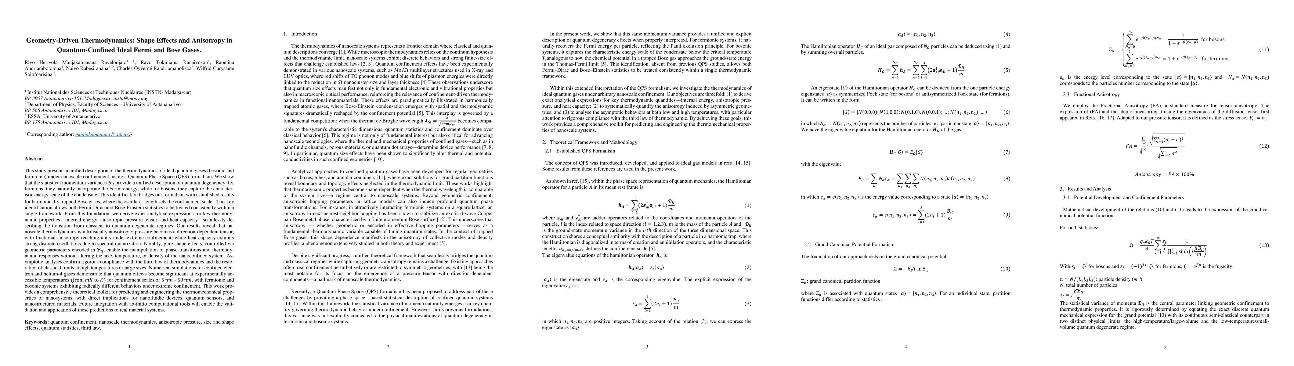 Thumbnail for Geometry-Driven Thermodynamics: Shape Effects and Anisotropy in Quantum-Confined Ideal Fermi and Bose Gases