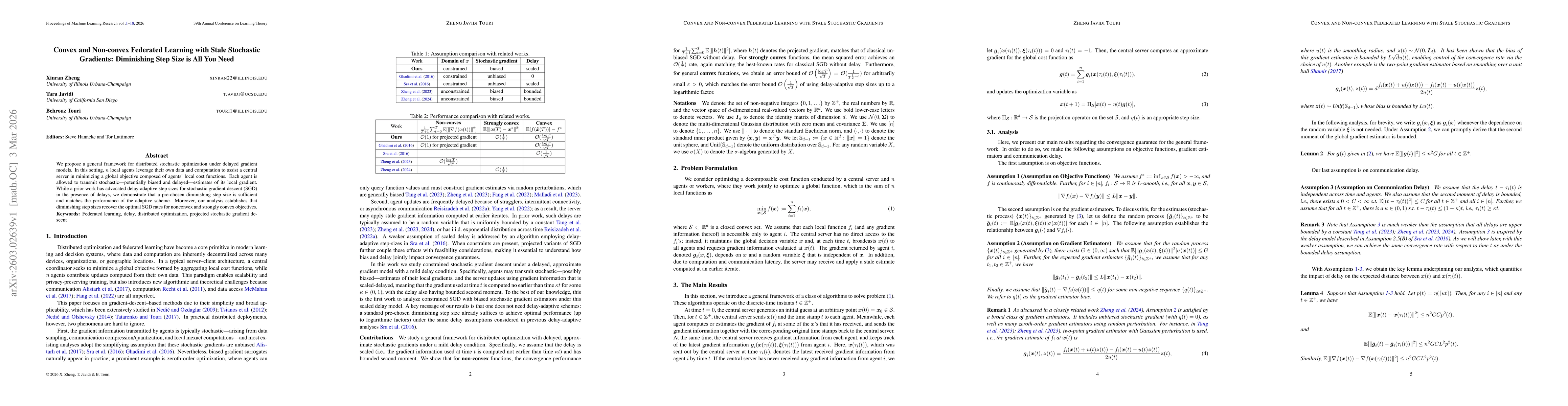Thumbnail for Convex and Non-convex Federated Learning with Stale Stochastic Gradients: Diminishing Step Size is All You Need