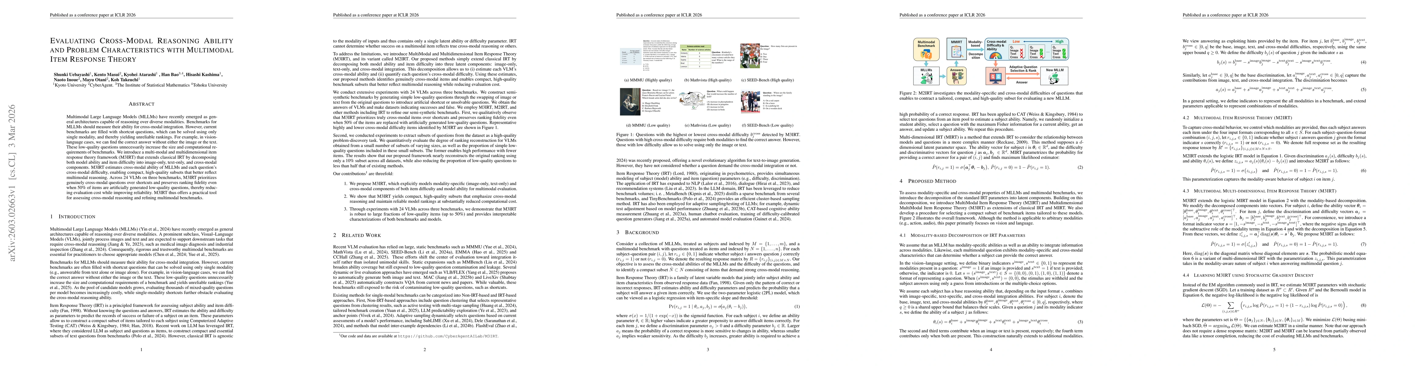 Thumbnail for Evaluating Cross-Modal Reasoning Ability and Problem Characteristics with Multimodal Item Response Theory