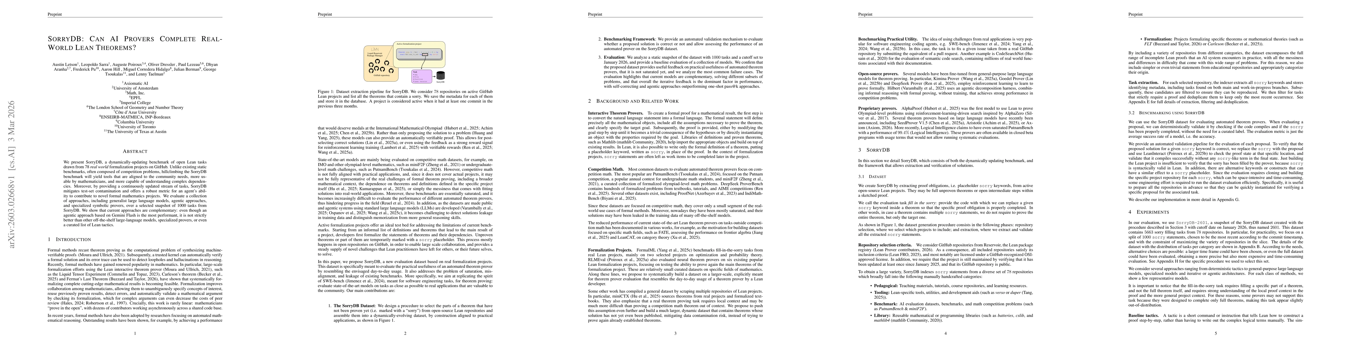 Thumbnail for SorryDB: Can AI Provers Complete Real-World Lean Theorems?