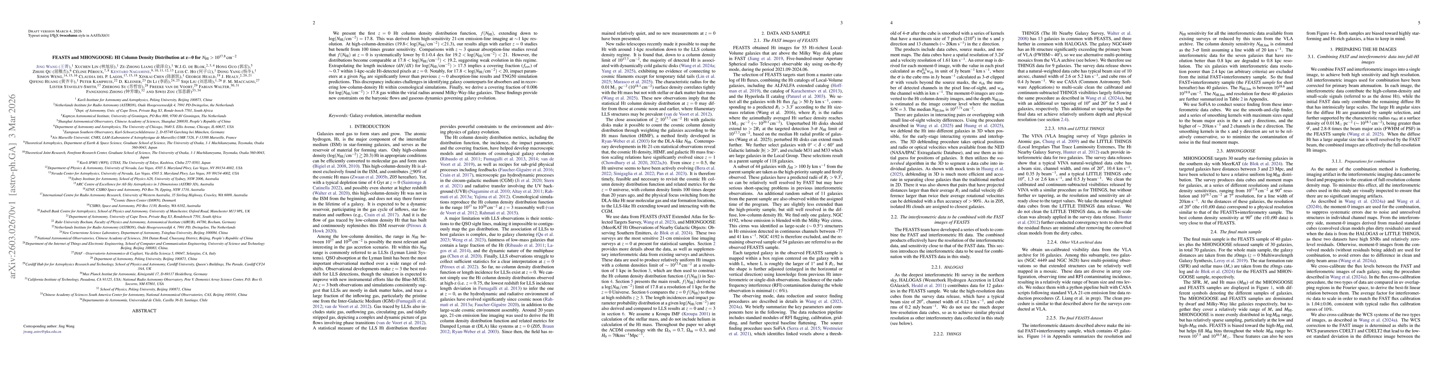 Thumbnail for FEASTS and MHONGOOSE: HI Column Density Distribution at $z=0$ for $N_\mathrm{HI}>10^{17.8}\, \mathrm{cm}^{-2}$