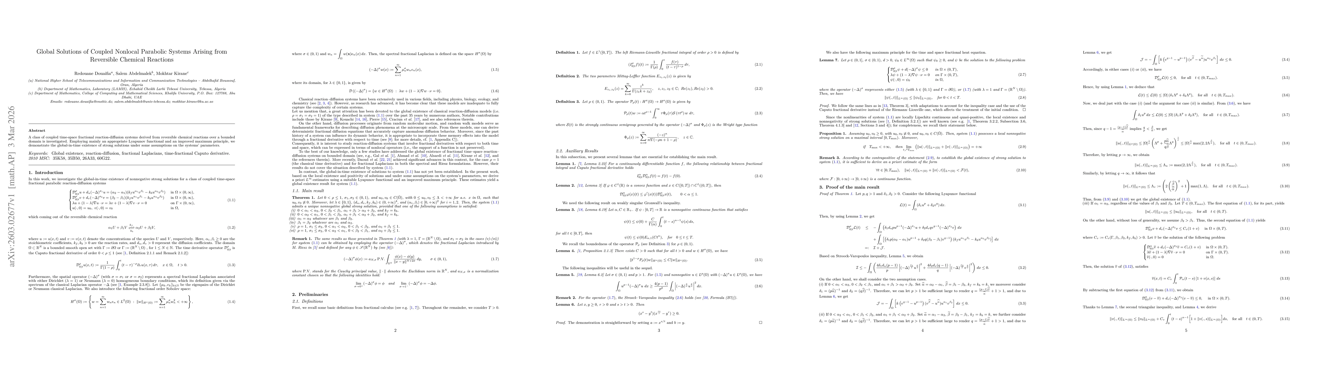 Thumbnail for Global Solutions of Coupled Nonlocal Parabolic Systems Arising from Reversible Chemical Reactions