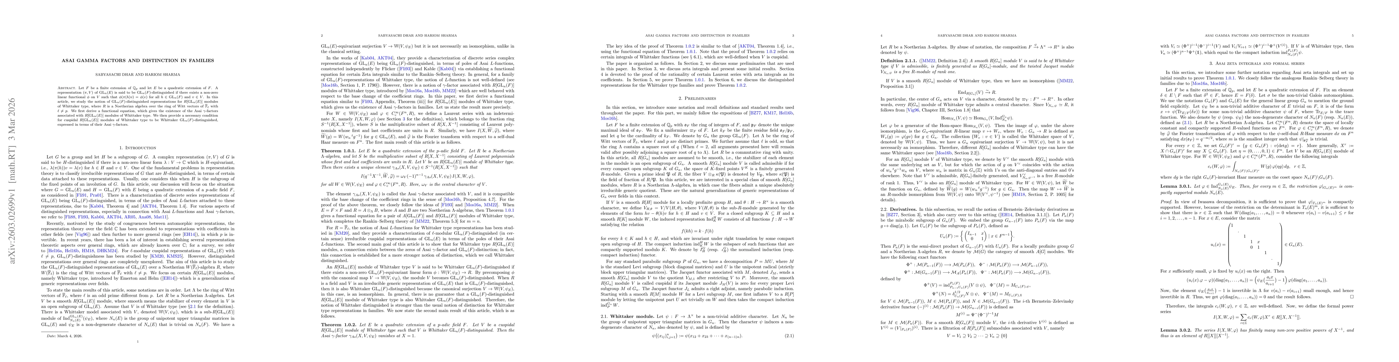 Thumbnail for Asai Gamma Factors and Distinction in families