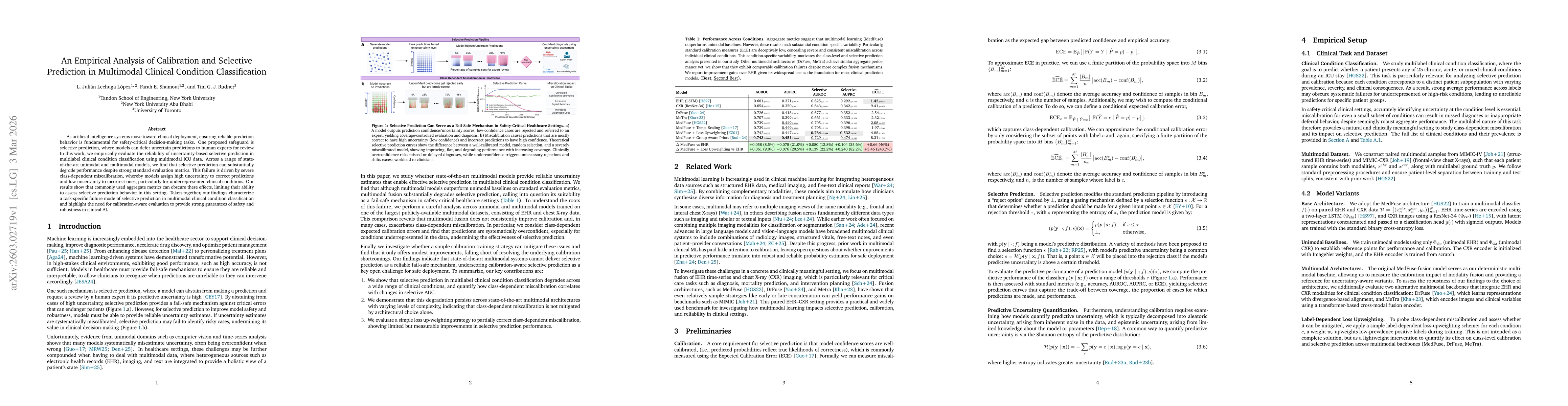 Thumbnail for An Empirical Analysis of Calibration and Selective Prediction in Multimodal Clinical Condition Classification