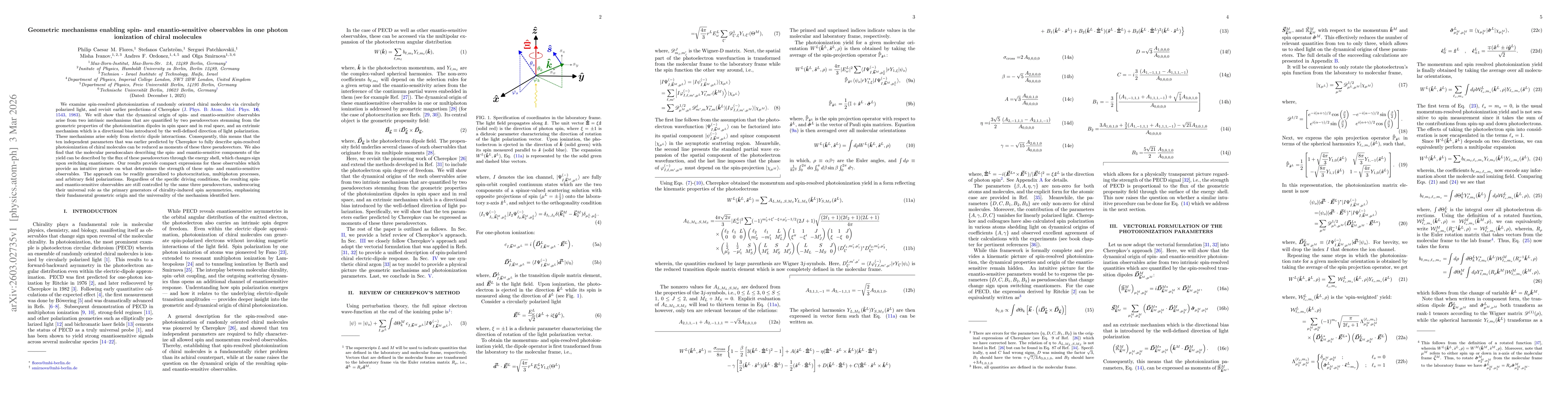 Thumbnail for Geometric mechanisms enabling spin- and enantio-sensitive observables in one photon ionization of chiral molecules