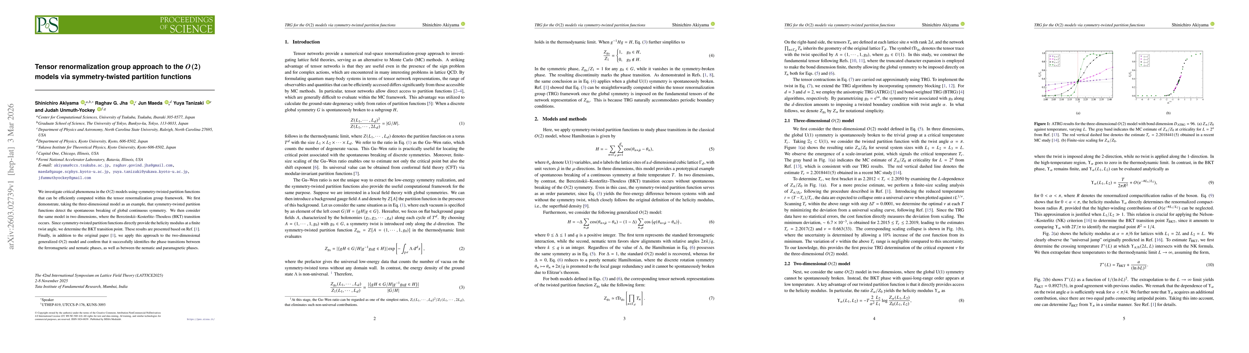 Thumbnail for Tensor renormalization group approach to the $O(2)$ models via symmetry-twisted partition functions