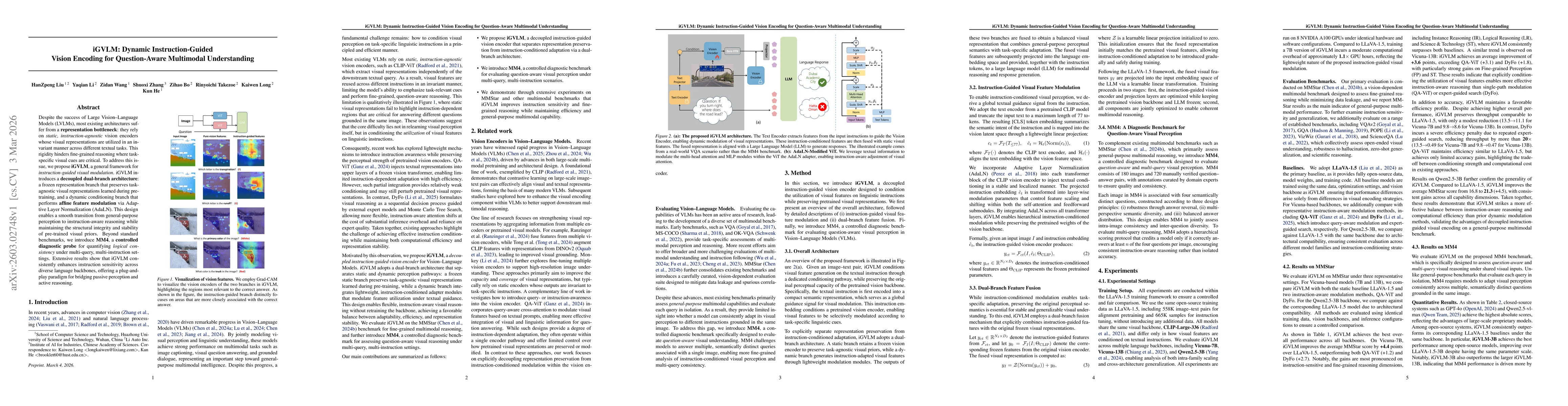 Thumbnail for iGVLM: Dynamic Instruction-Guided Vision Encoding for Question-Aware Multimodal Understanding