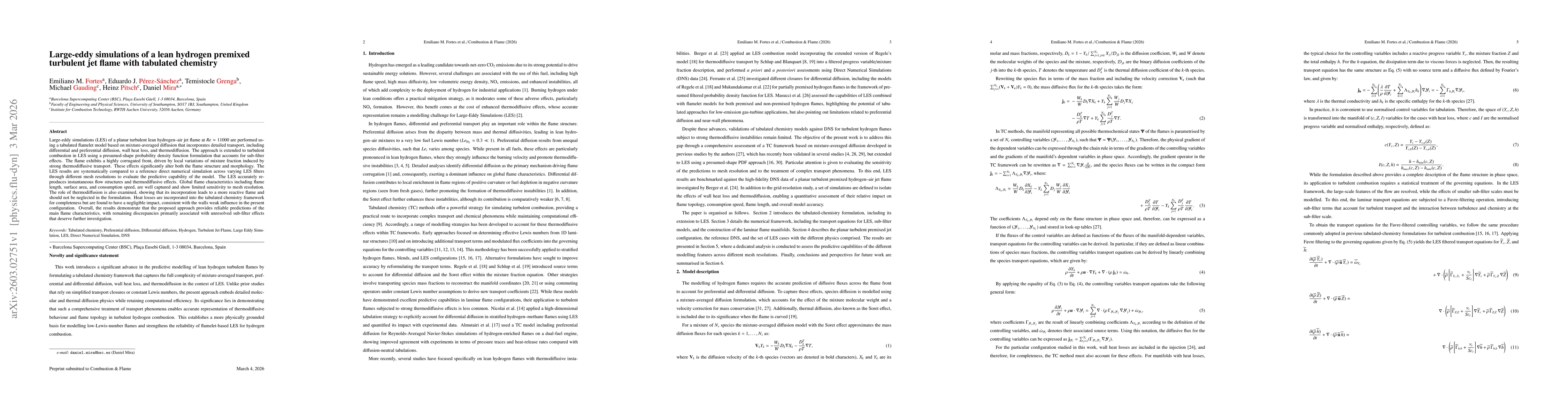 Thumbnail for Large-eddy simulations of a lean hydrogen premixed turbulent jet flame with tabulated chemistry
