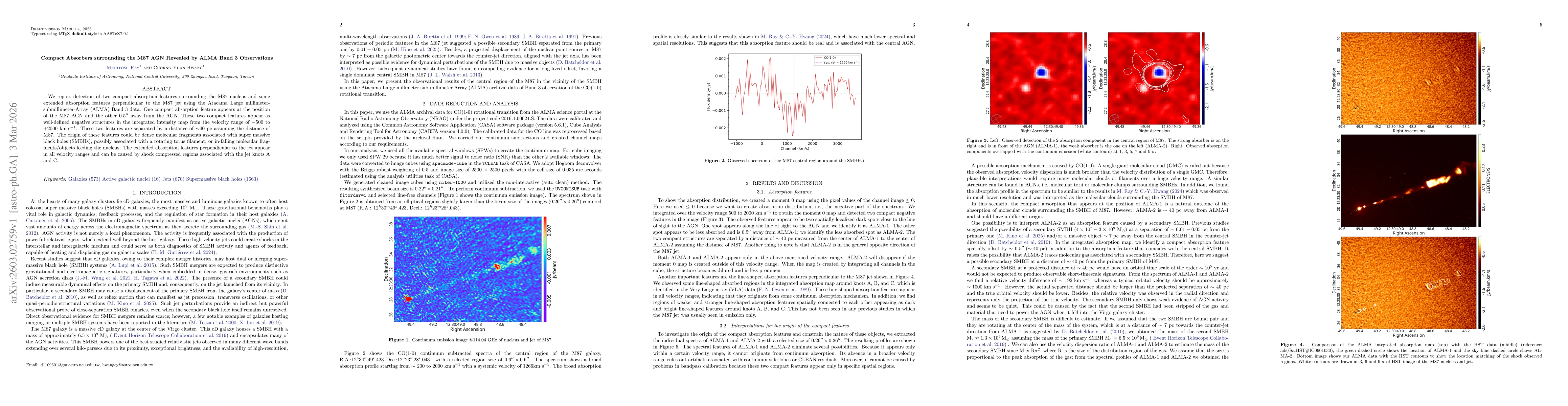 Thumbnail for Compact Absorbers surrounding the M87 AGN Revealed by ALMA Band 3 Observations1