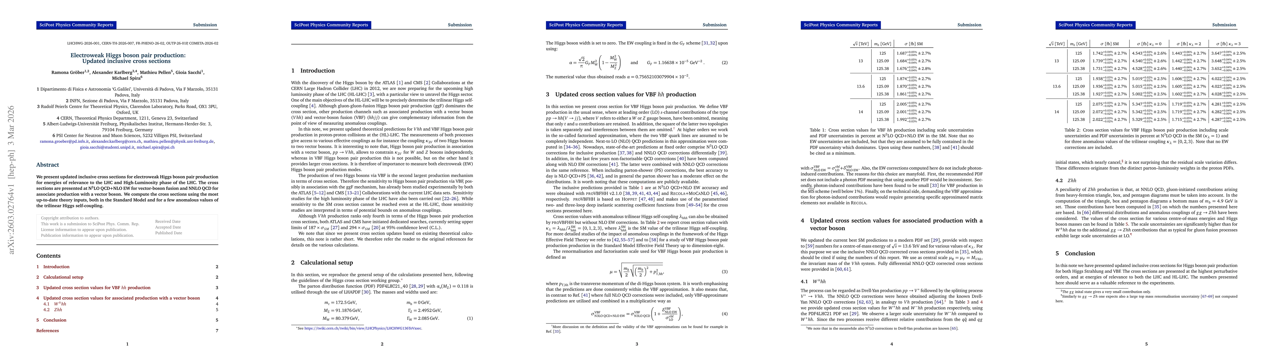 Thumbnail for Electroweak Higgs boson pair production: Updated inclusive cross sections