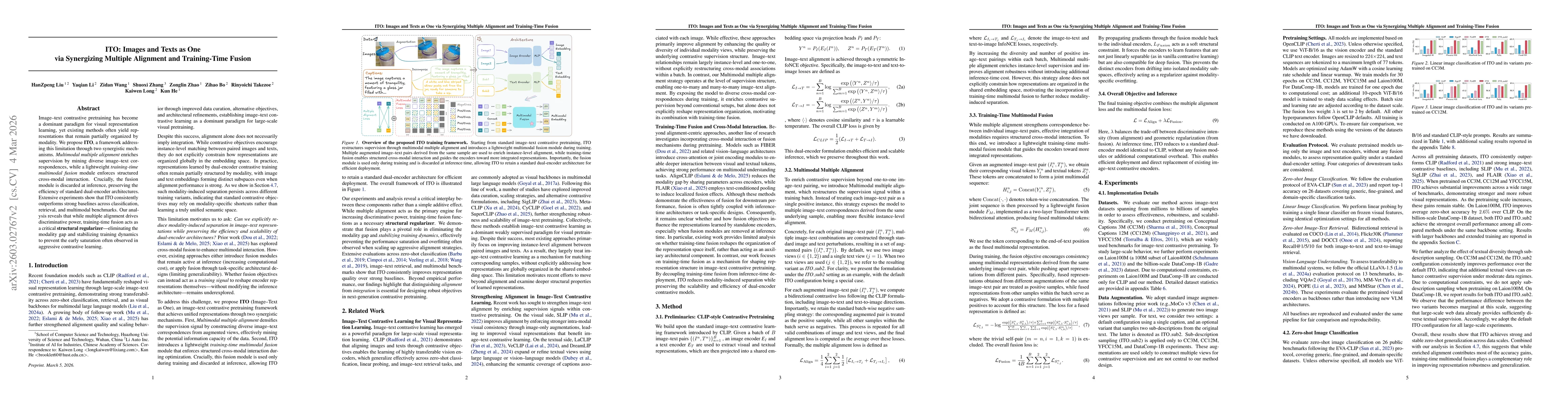 Thumbnail for ITO: Images and Texts as One via Synergizing Multiple Alignment and Training-Time Fusion