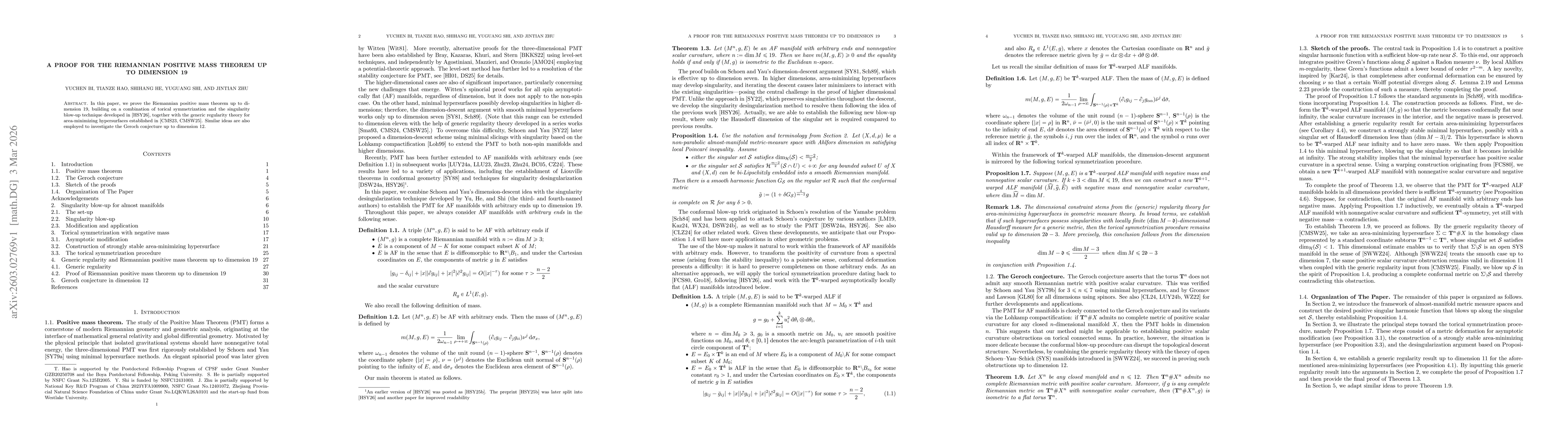 Thumbnail for A proof for the Riemannian positive mass theorem up to dimension 19