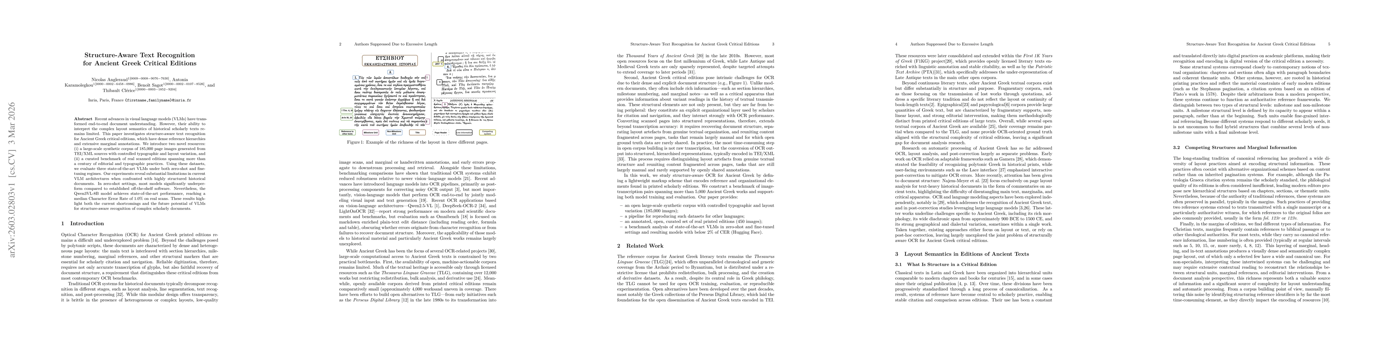 Thumbnail for Structure-Aware Text Recognition for Ancient Greek Critical Editions