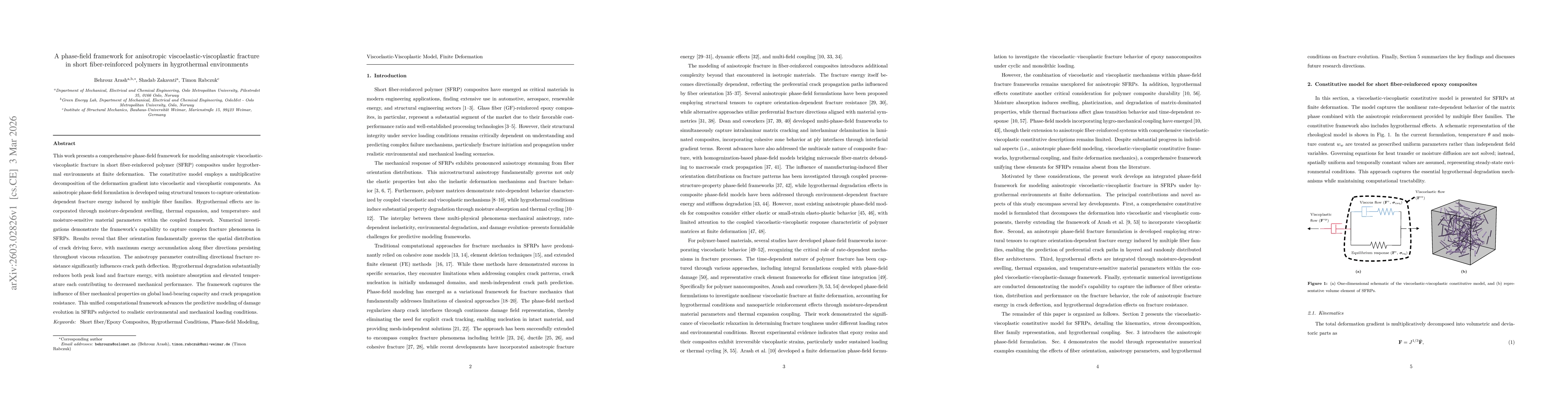 Thumbnail for A phase-field framework for anisotropic viscoelastic-viscoplastic fracture in short fiber-reinforced polymers in hygrothermal environments
