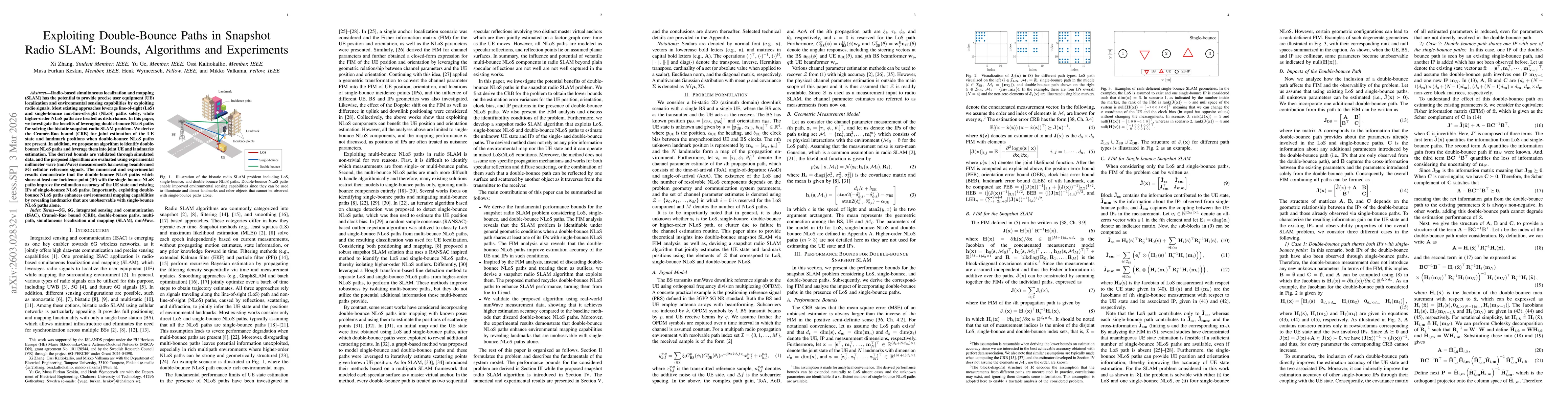 Thumbnail for Exploiting Double-Bounce Paths in Snapshot Radio SLAM: Bounds, Algorithms and Experiments