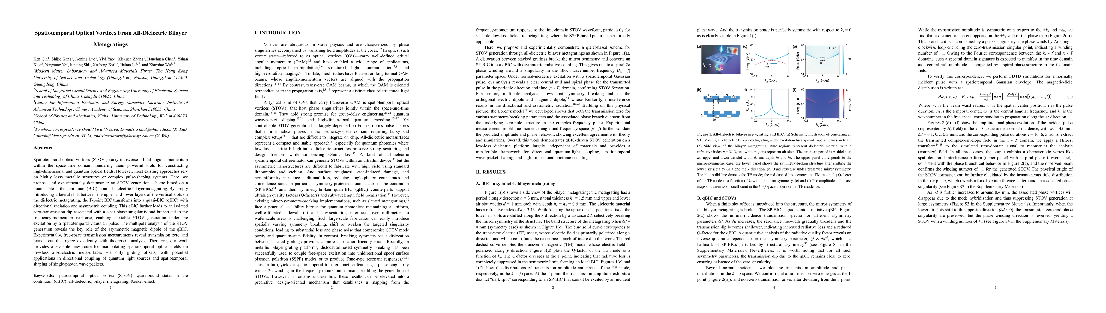 Thumbnail for Spatiotemporal Optical Vortices From All-Dielectric Bilayer Metagratings