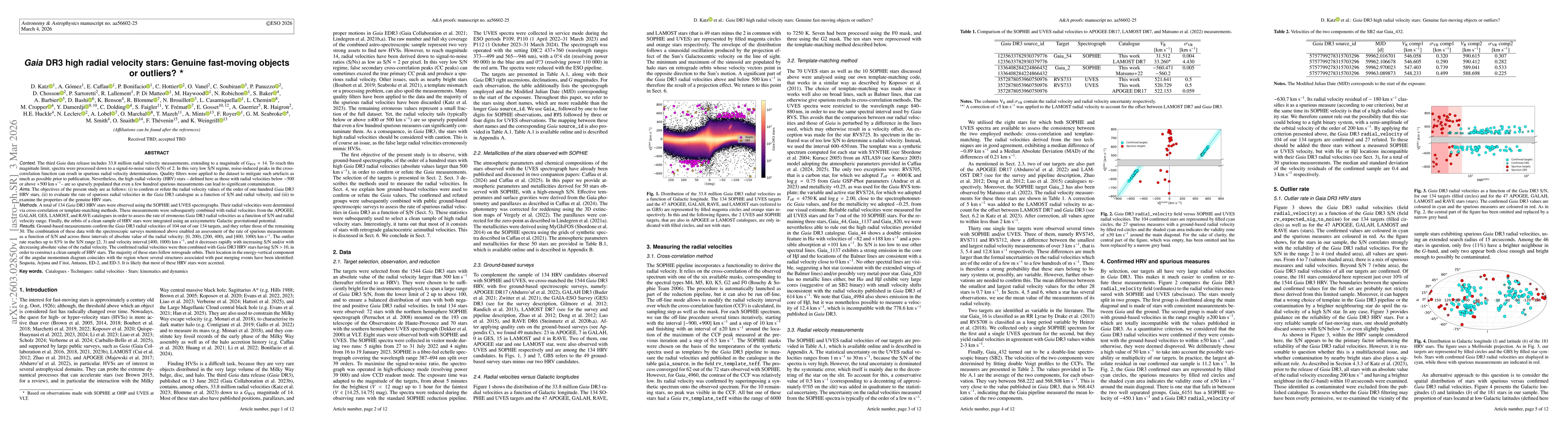 Thumbnail for Gaia DR3 high radial velocity stars: Genuine fast-moving objects or outliers?