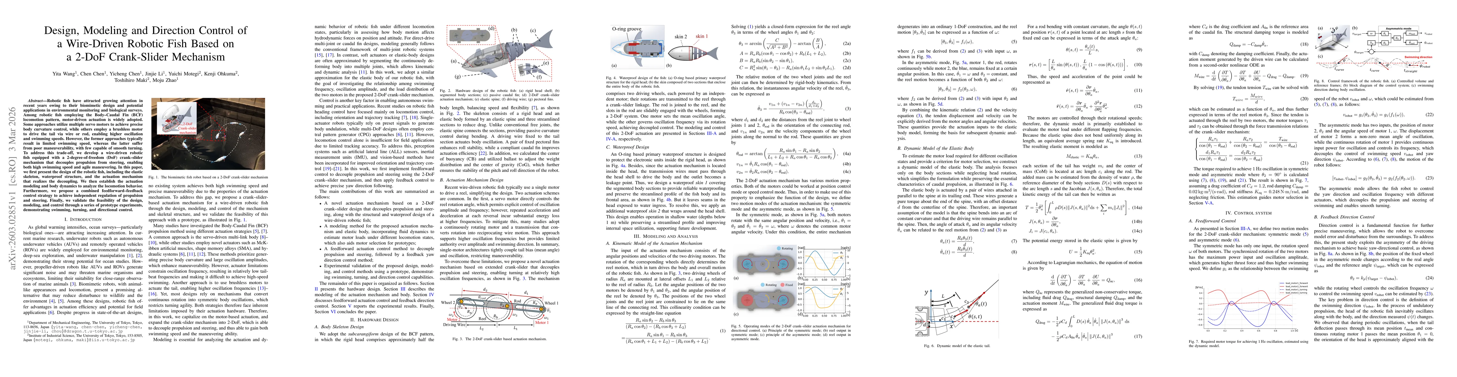 Thumbnail for Design, Modeling and Direction Control of a Wire-Driven Robotic Fish Based on a 2-DoF Crank-Slider Mechanism