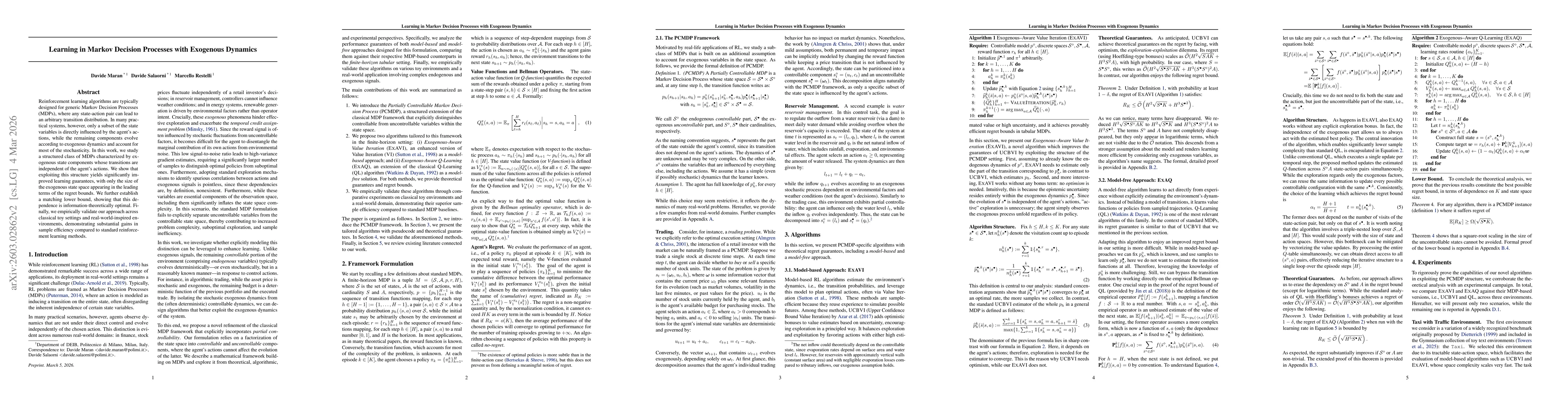 Thumbnail for Learning in Markov Decision Processes with Exogenous Dynamics