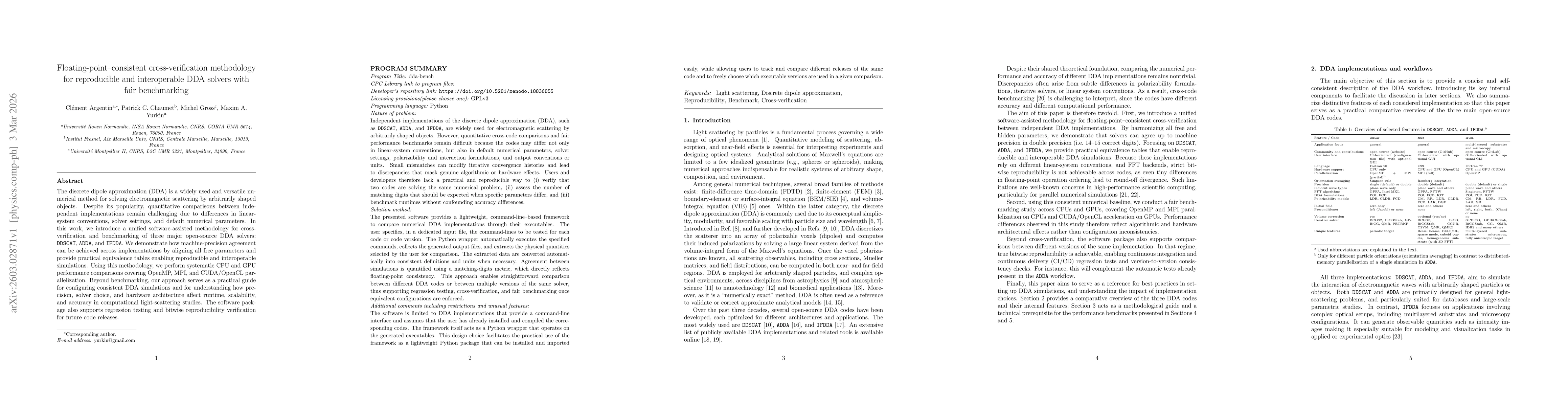 Thumbnail for Floating-point consistent cross-verification methodology for reproducible and interoperable DDA solvers with fair benchmarking