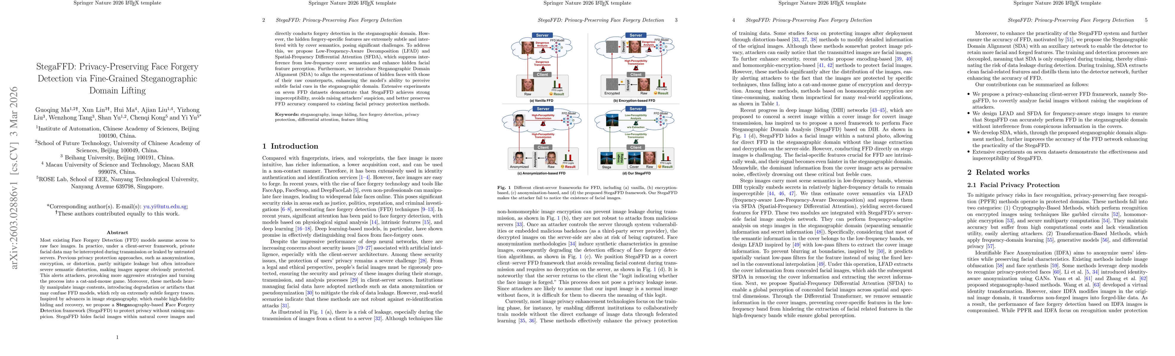 Thumbnail for StegaFFD: Privacy-Preserving Face Forgery Detection via Fine-Grained Steganographic Domain Lifting