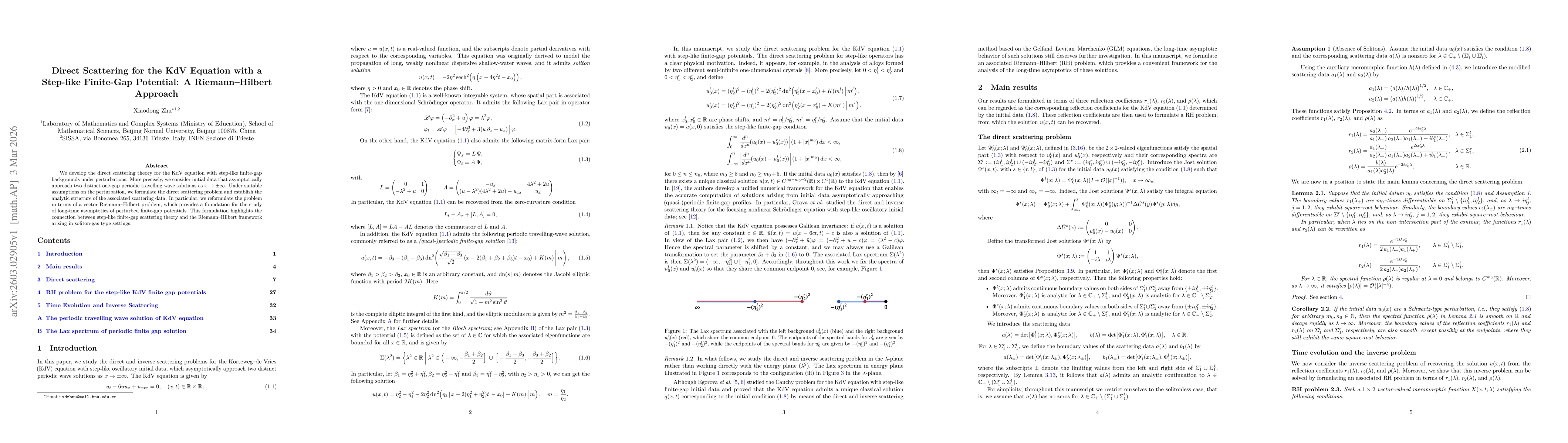 Thumbnail for Direct Scattering for the KdV Equation with a Step-like Finite-Gap Potential: A Riemann--Hilbert Approach