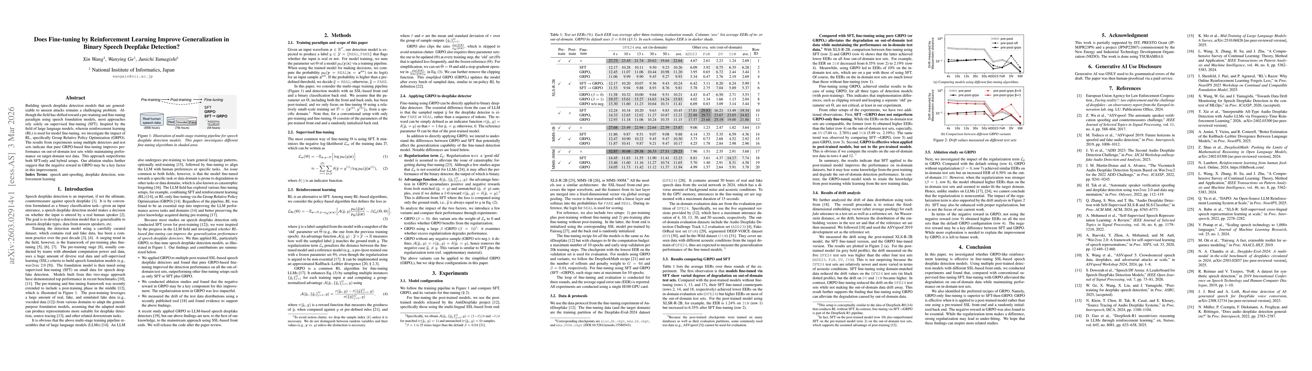Thumbnail for Does Fine-tuning by Reinforcement Learning Improve Generalization in Binary Speech Deepfake Detection?