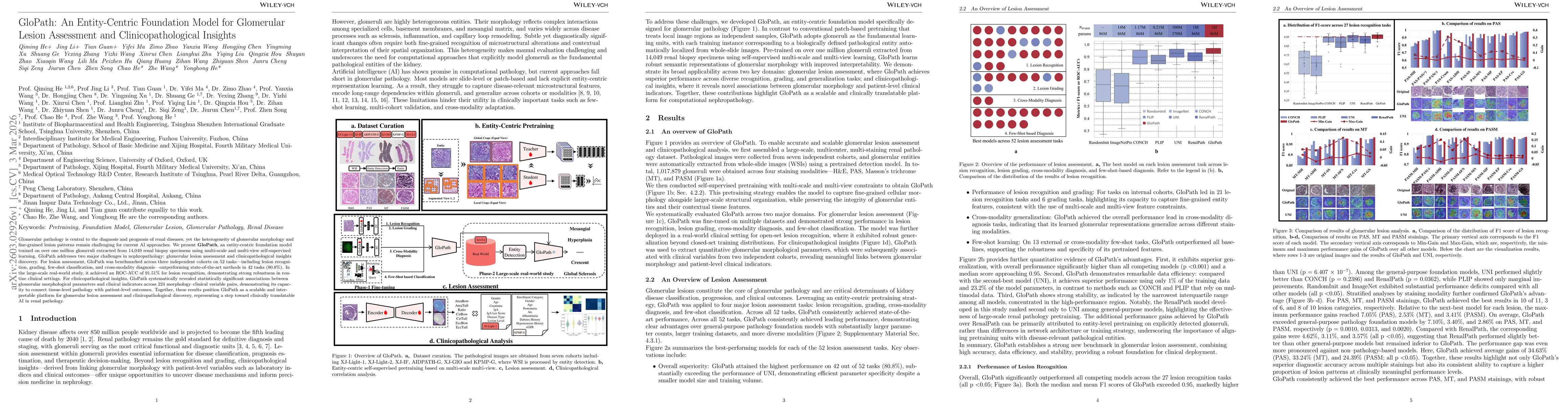 Thumbnail for GloPath: An Entity-Centric Foundation Model for Glomerular Lesion Assessment and Clinicopathological Insights
