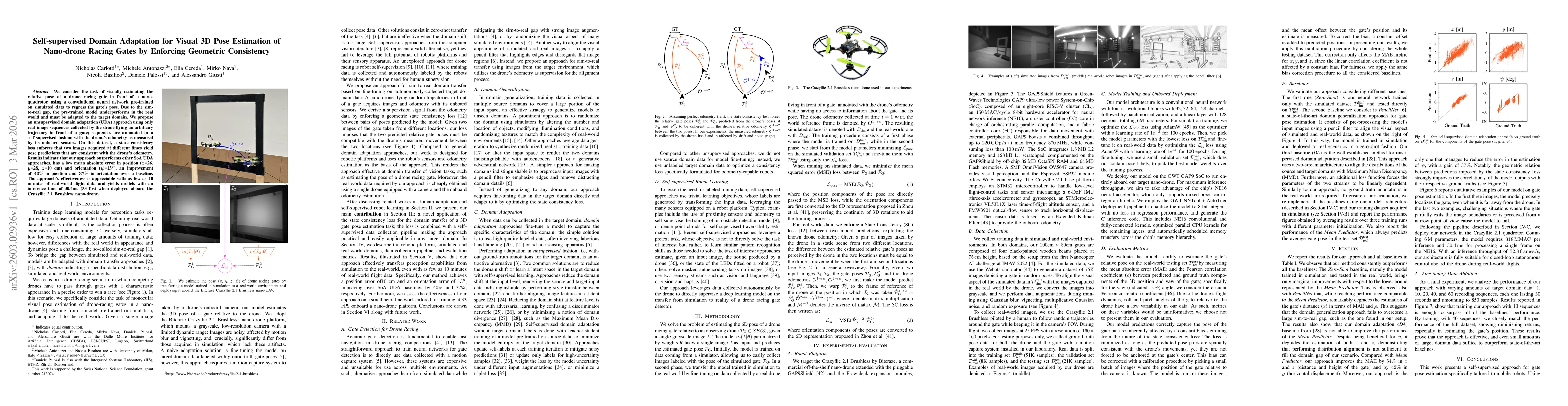 Thumbnail for Self-supervised Domain Adaptation for Visual 3D Pose Estimation of Nano-drone Racing Gates by Enforcing Geometric Consistency