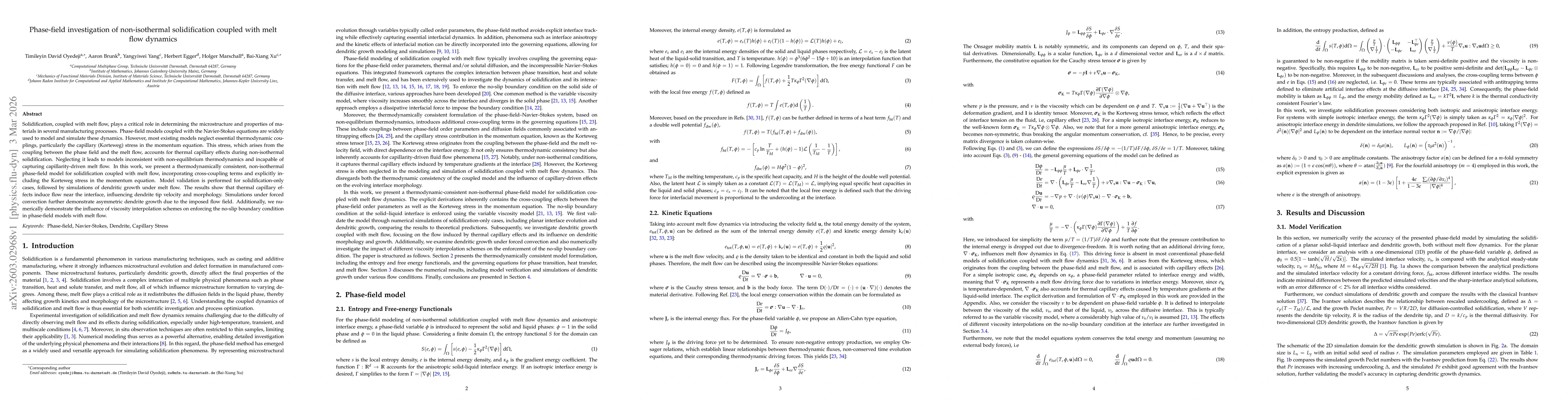 Thumbnail for Phase-field investigation of non-isothermal solidification coupled with melt flow dynamics
