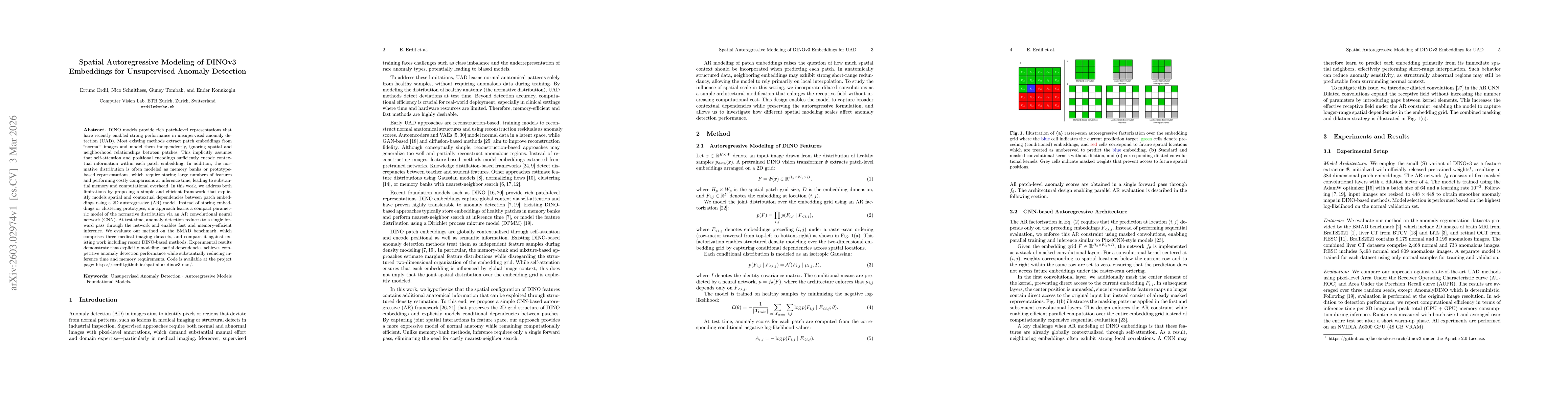 Thumbnail for Spatial Autoregressive Modeling of DINOv3 Embeddings for Unsupervised Anomaly Detection