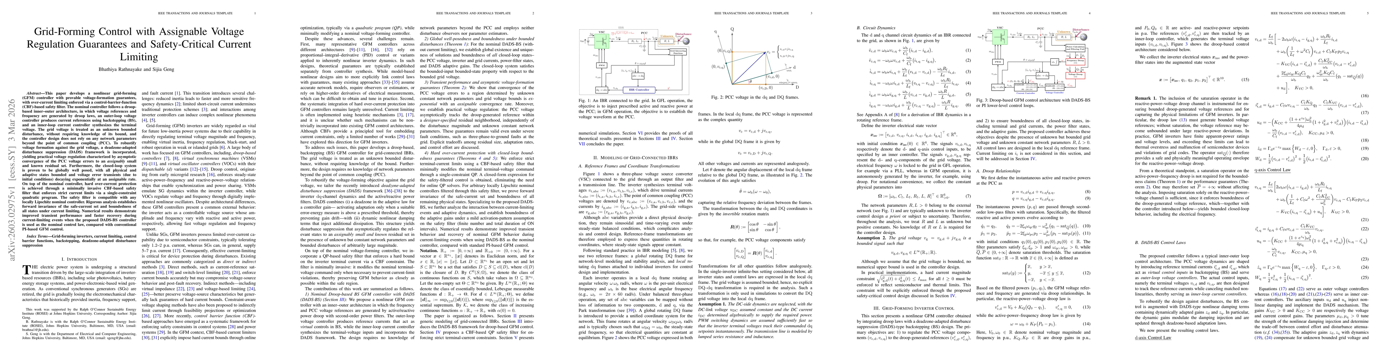 Thumbnail for Grid-Forming Control with Assignable Voltage Regulation Guarantees and Safety-Critical Current Limiting