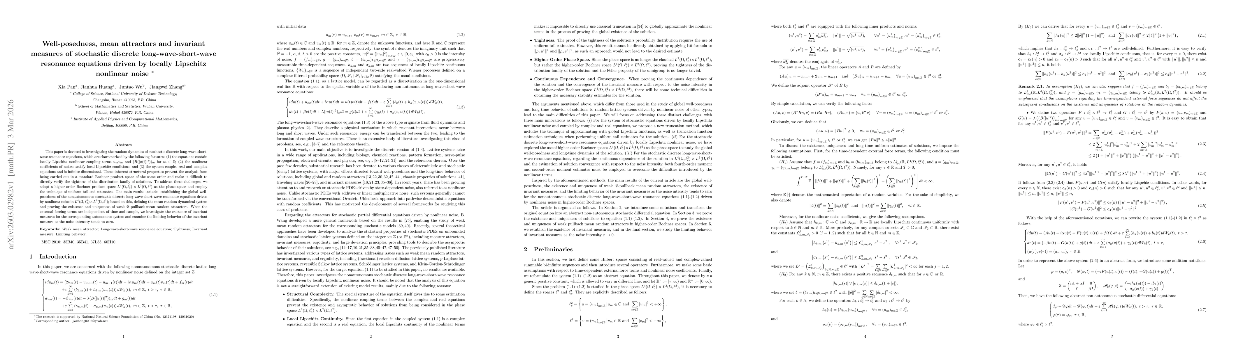 Thumbnail for Well-posedness, mean attractors and invariant measures of stochastic discrete long-wave-short-wave resonance equations driven by locally Lipschitz nonlinear noise