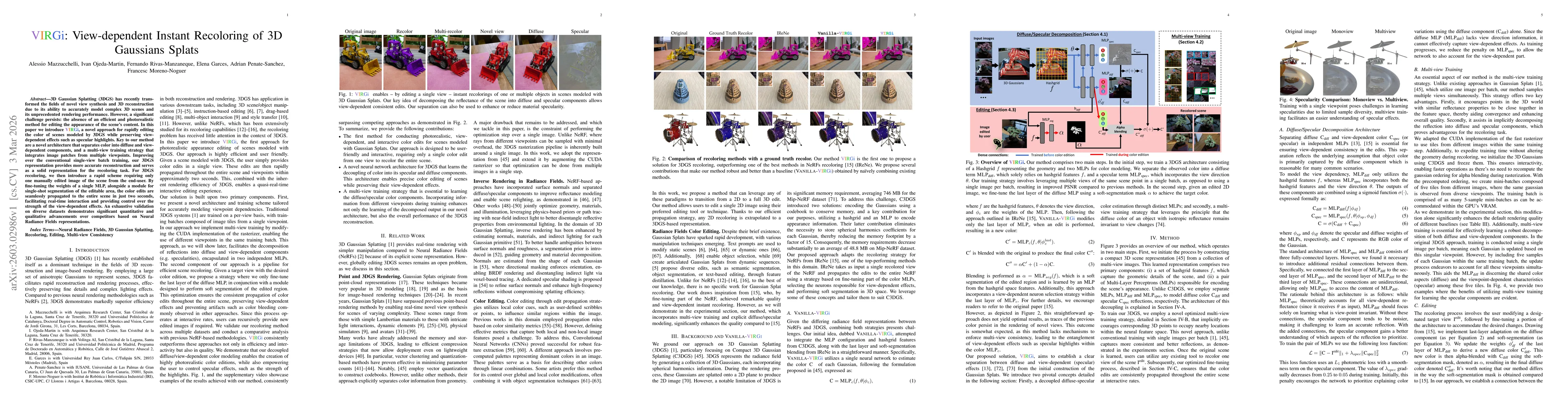 Thumbnail for VIRGi: View-dependent Instant Recoloring of 3D Gaussians Splats