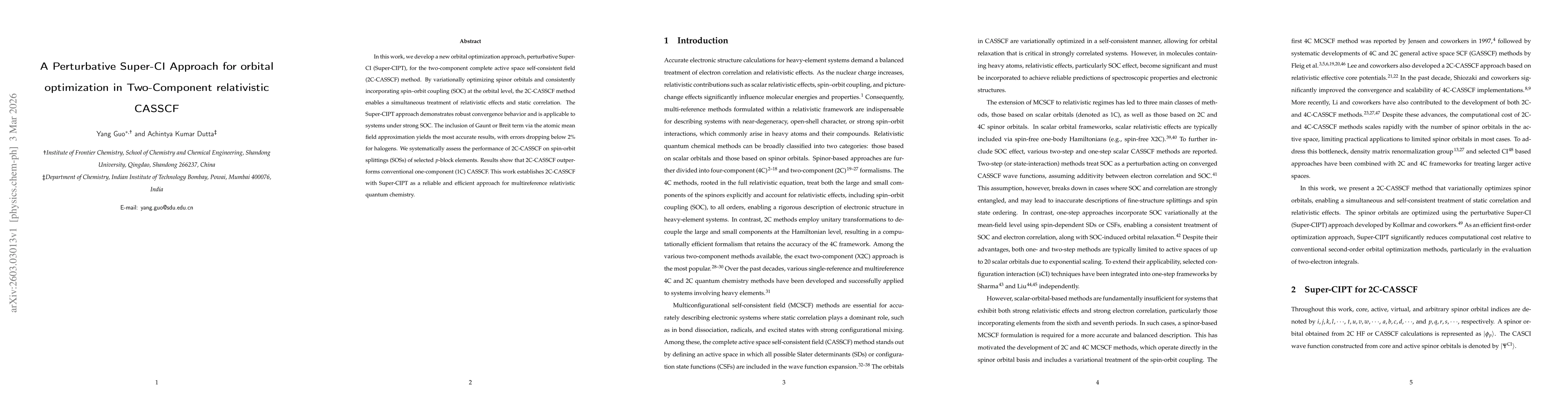 Thumbnail for A Perturbative Super-CI Approach for orbital optimization in Two-Component relativistic CASSCF
