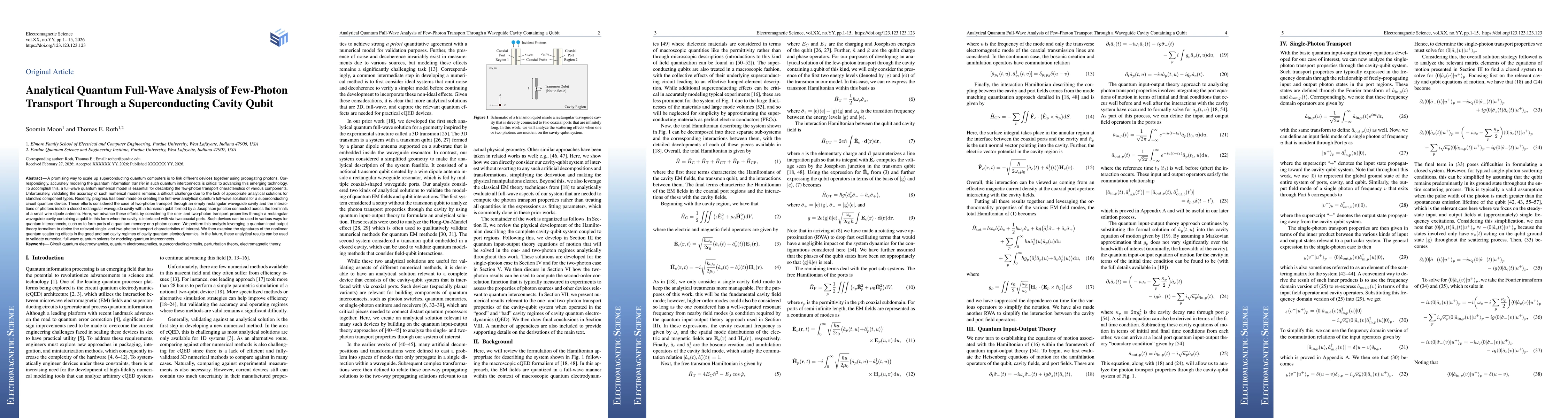 Thumbnail for Analytical Quantum Full-Wave Analysis of Few-Photon Transport Through a Superconducting Cavity Qubit