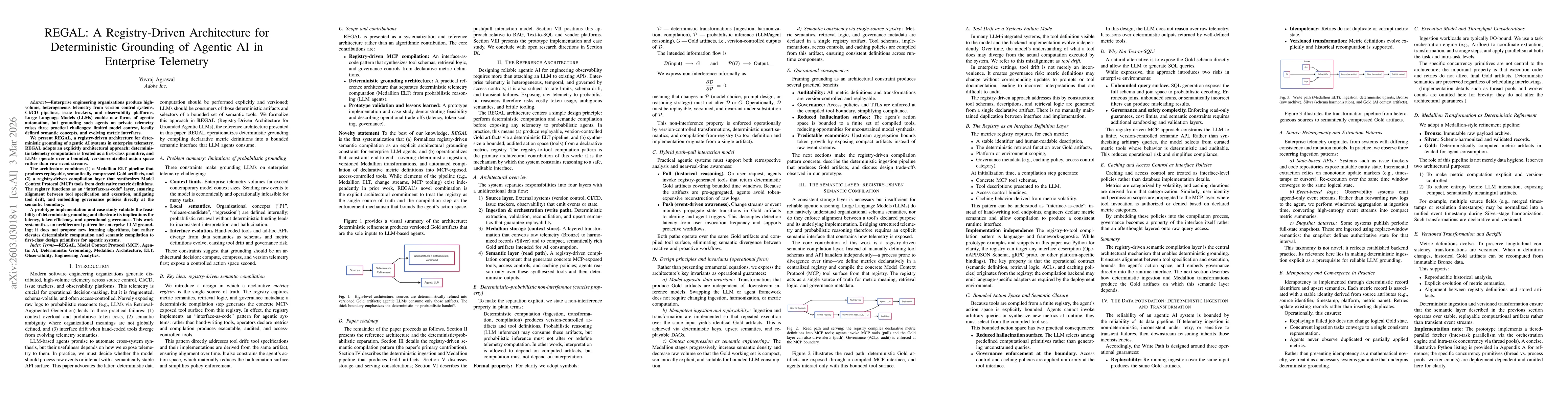 Thumbnail for REGAL: A Registry-Driven Architecture for Deterministic Grounding of Agentic AI in Enterprise Telemetry